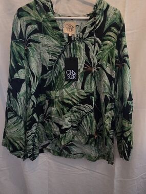 Chasor Tropical Leaf Print Hoodie - Green on Black